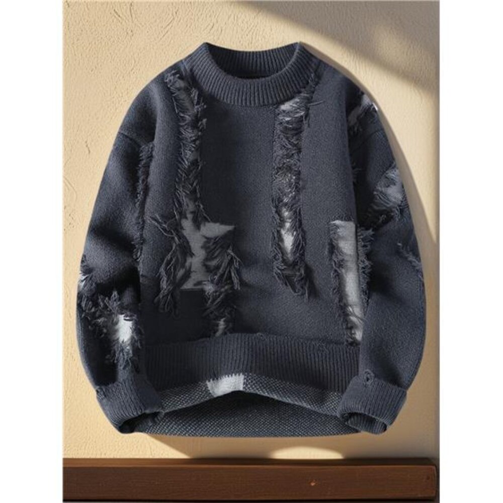 Men's Distressed Ripped Knit Sweater - New Street Style
